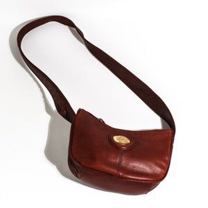 VTG 80’s Monogrammed Shoulder Bag Brown Leather Handbag Staple Everyday Purse